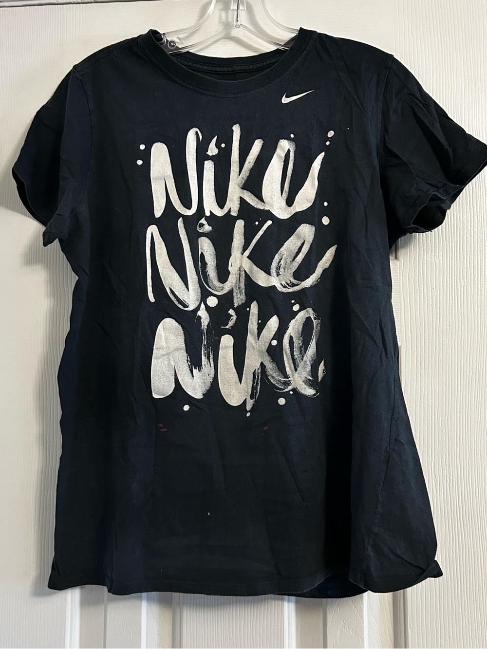 Nike Black Tee with White Brushstroke Logo